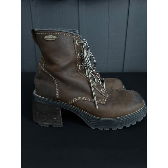 Vintage Skechers Y2K Plateau Mesa Brown Leather Chunky Lace Up Combat Boots Sz 9 - Picture 5 of 12